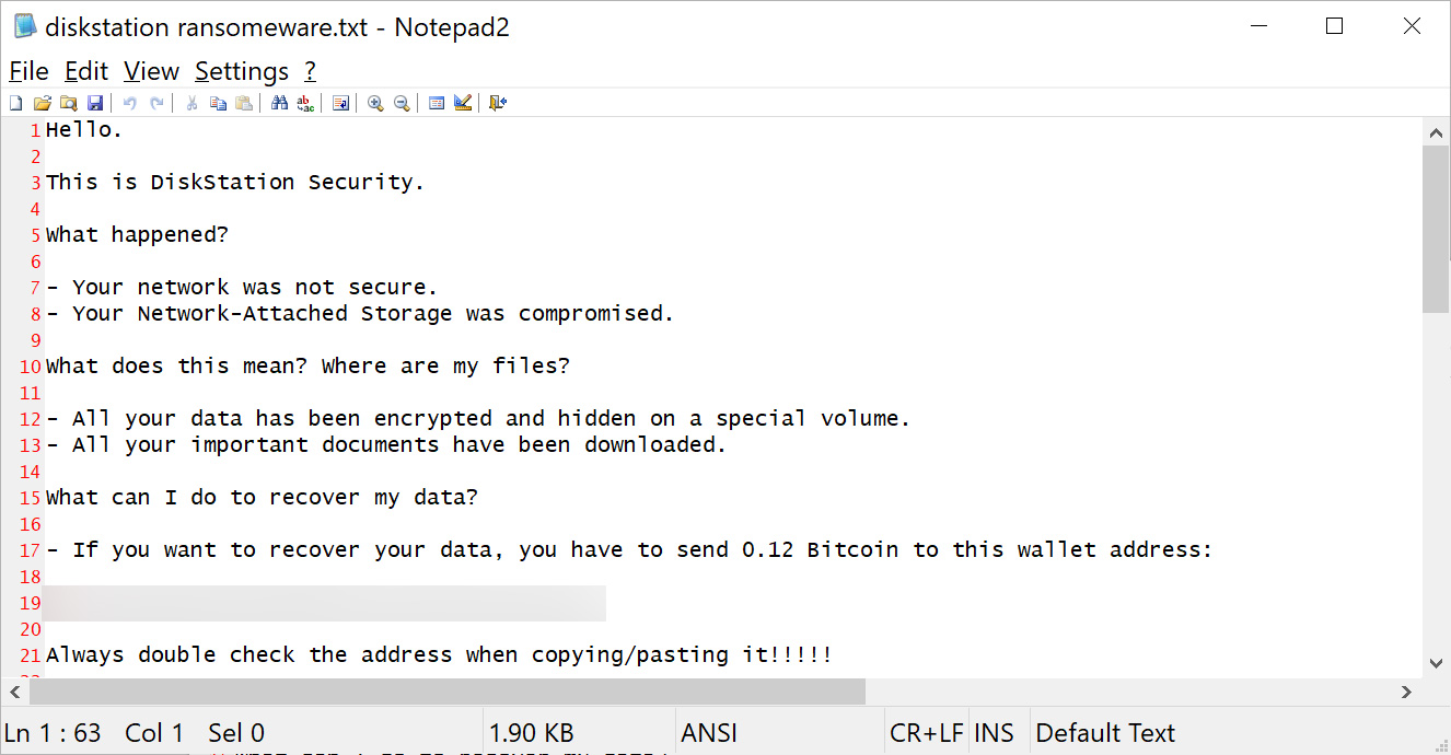 DiskStation ransom note