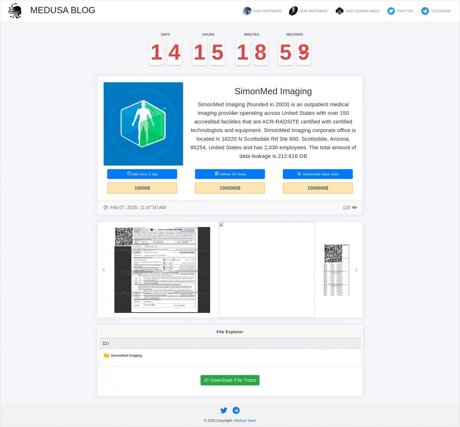 Medusa's claim of SimonMed Imaging breach