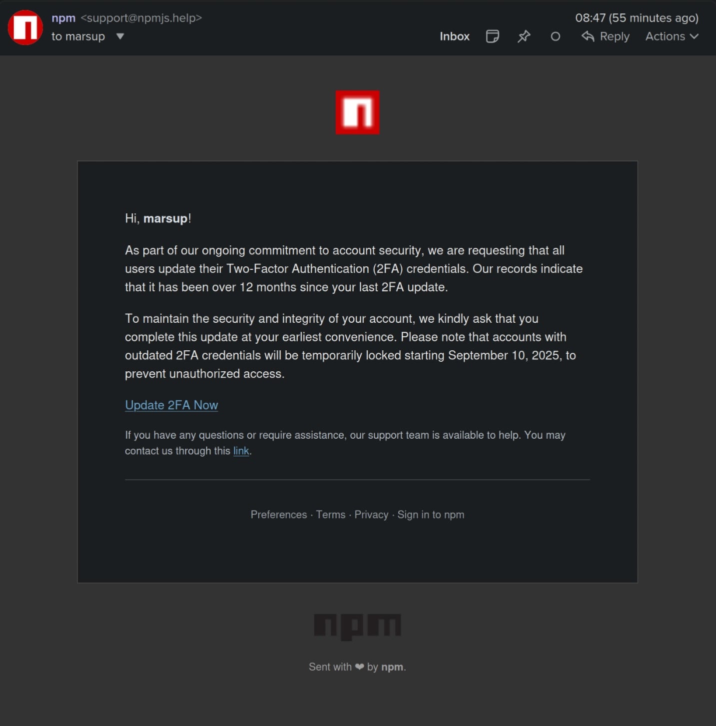 Phishing email