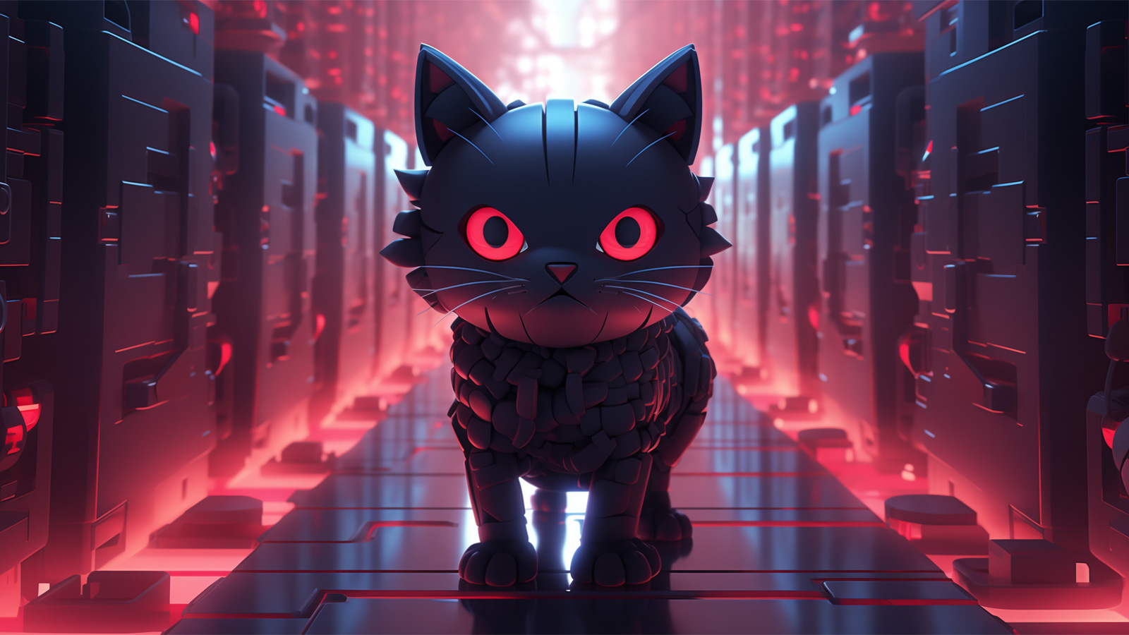 A black cat in a data center